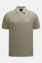 6th Sense Evoke Brindle Polo in brindle, front view showing ribbed collar and two-button placket.