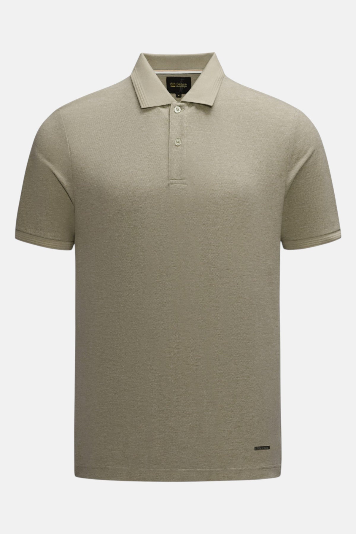 6th Sense Evoke Brindle Polo in brindle, front view showing ribbed collar and two-button placket.