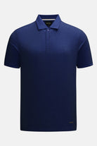 6th Sense Evoke dress blue polo shirt front view with short sleeves and ribbed collar