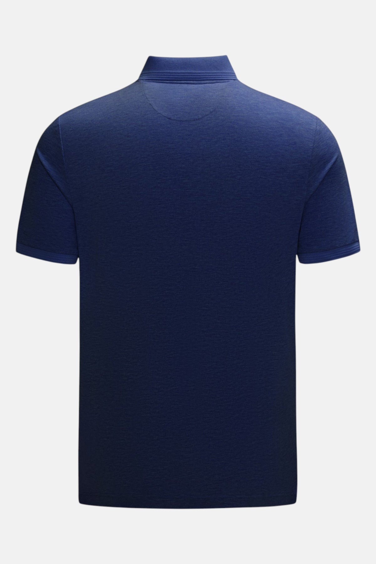 6th Sense Evoke dress blue polo shirt back view showing plain rear panel and collar
