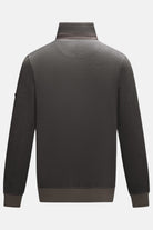 6th Sense Air Peat 1/4 Zip Sweat in peat, back view with funnel collar, seam detail below the neck and contrasting hem.
