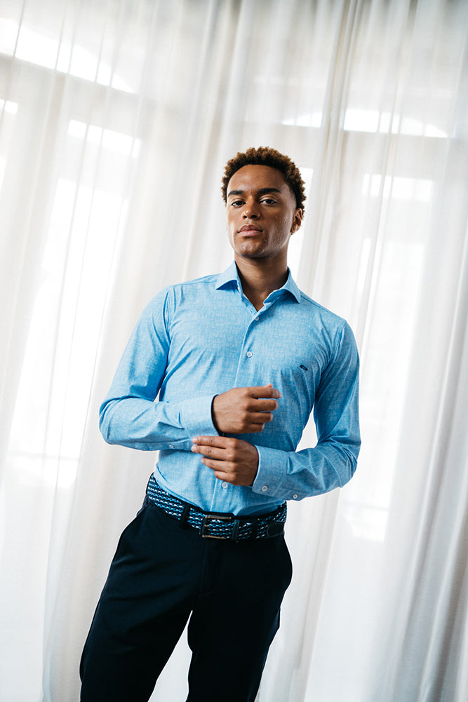 DARIO BELTRAN Aytona Blue Long Sleeve Shirt Blue back view