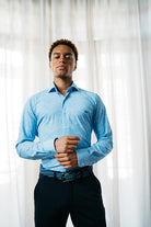 DARIO BELTRAN Aytona Blue Long Sleeve Shirt Blue side view