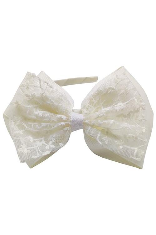 Girl's Cream Lace Bow Hairband-Front View