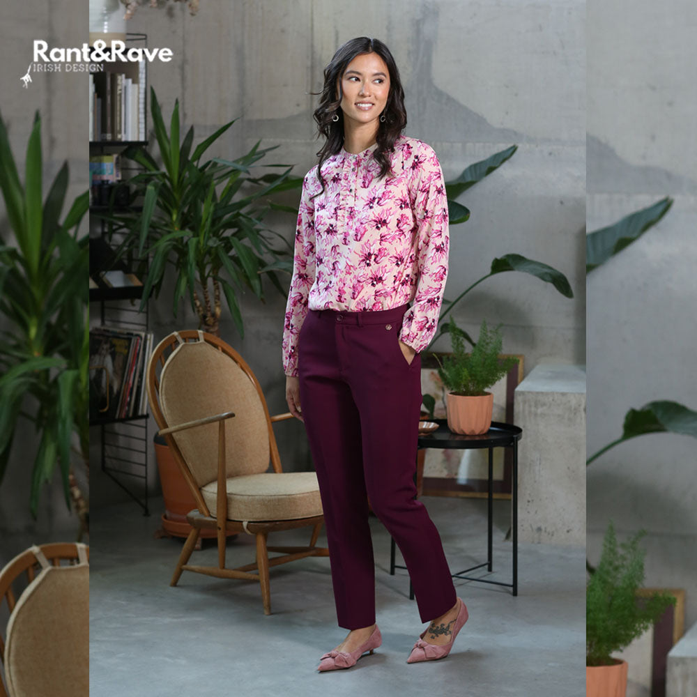 Ladies Bella Straight Leg Cranberry Trousers-Model Full Front View