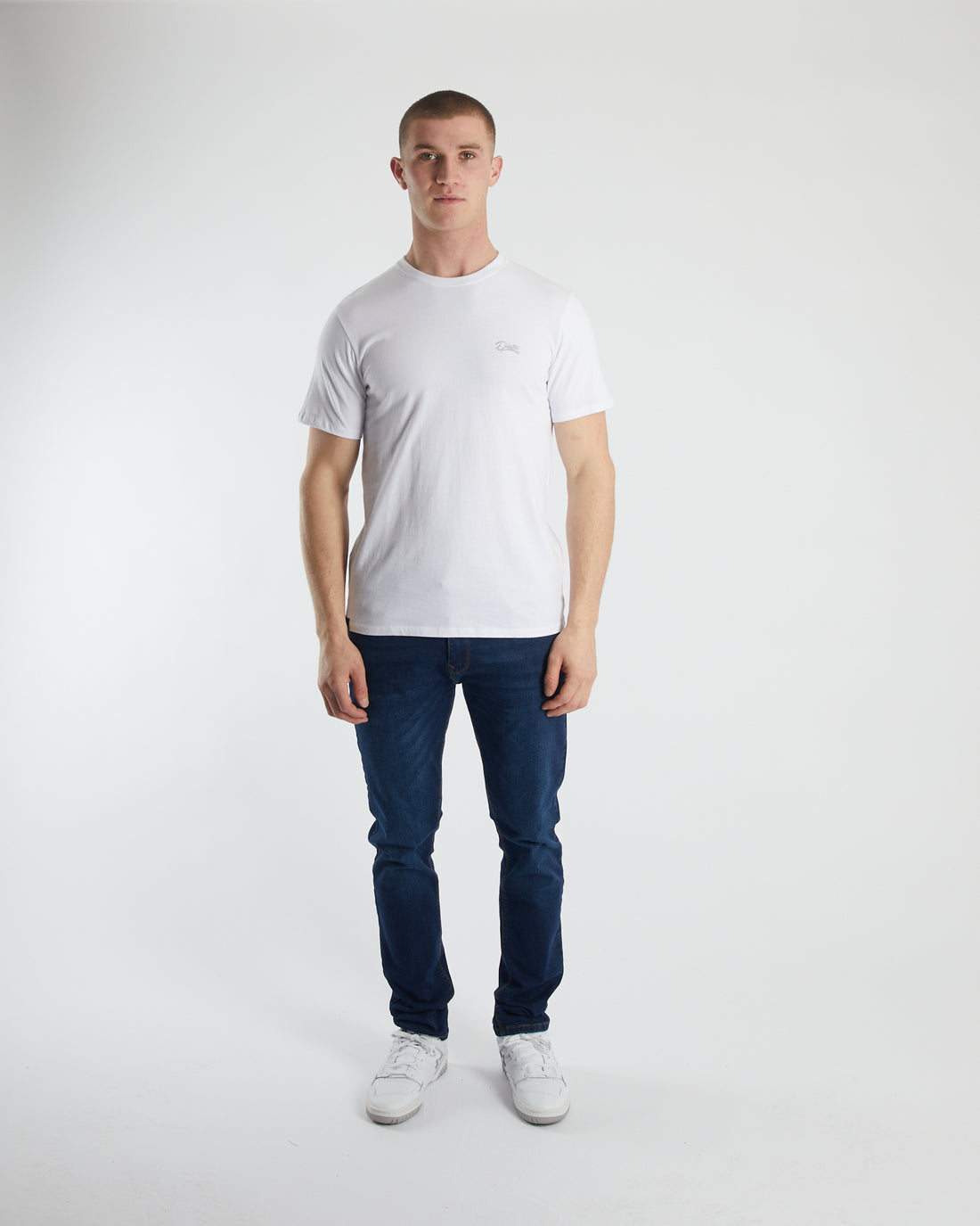 Basic Caden O Neck Tee White-Full model view