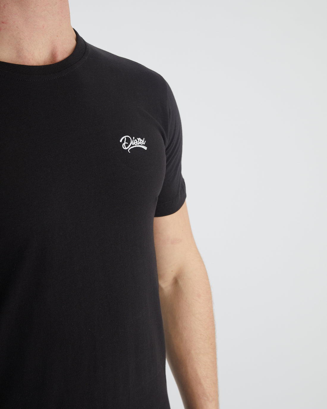 Basic Caden O Neck Tee Black-Chest logo view