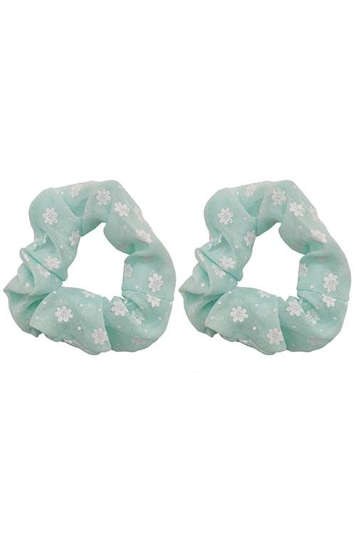 Girl's Mint 2 Pack Floral Scrunchie-Front View