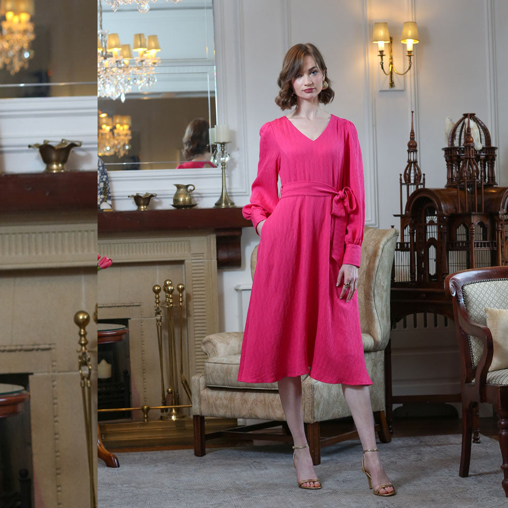 Ladies Bela Magenta Midi Dress-Model Front View