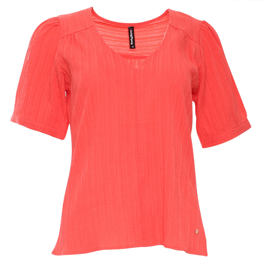 Rant & Rave Betsy V Neck Top Coral, front product view