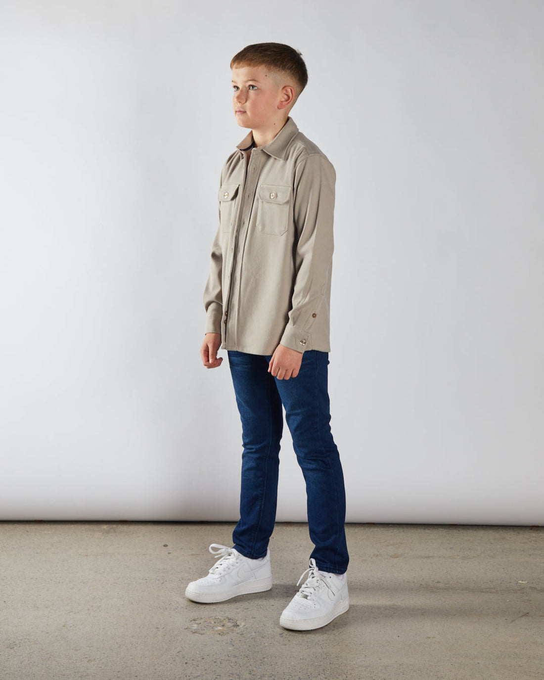 Boy's Brady Overshirt - Putty-Model Side View