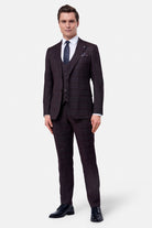 BENETTI Elijah Wine Check 3 Piece Tapered Fit Suit Wine Check back view