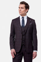 BENETTI Elijah Wine Check 3 Piece Tapered Fit Suit Wine Check flat front view