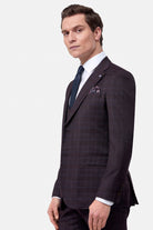 BENETTI Elijah Wine Check 3 Piece Tapered Fit Suit Wine Check side view