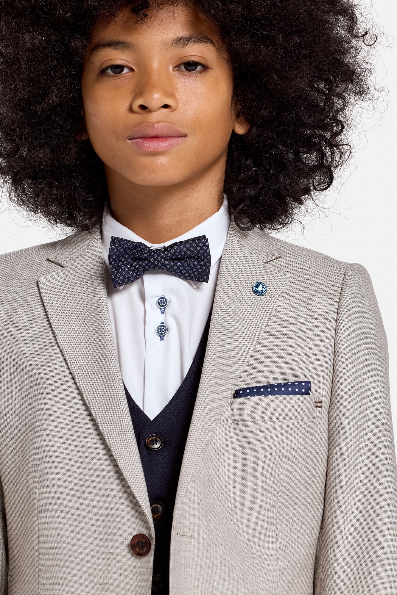 Harold Beige 3 Piece Suit-Lapel detail