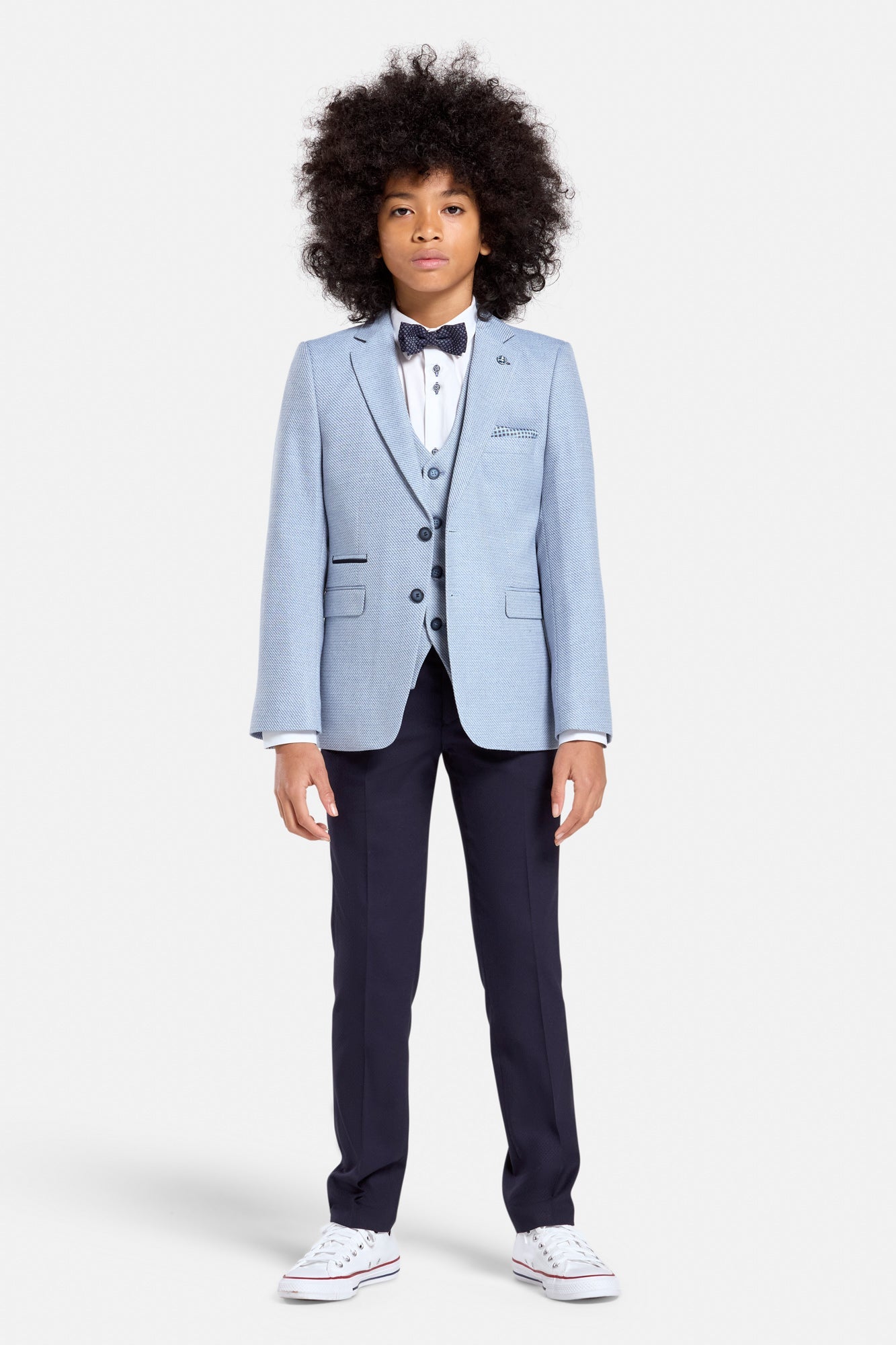 Boy's Harold Ice 3 Piece Suit-Model Front View