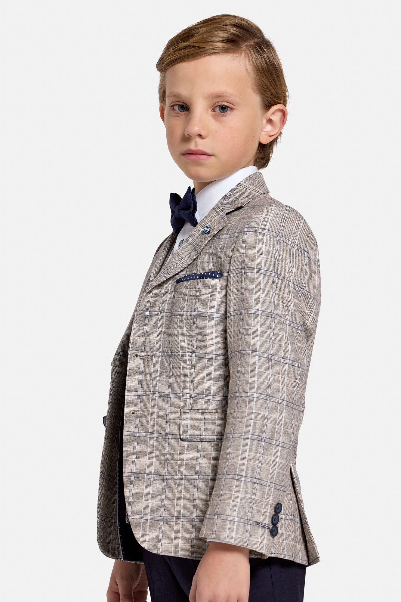 Benetti Boyswear Charles Stone Boys 3 Piece Suit Stone model front view