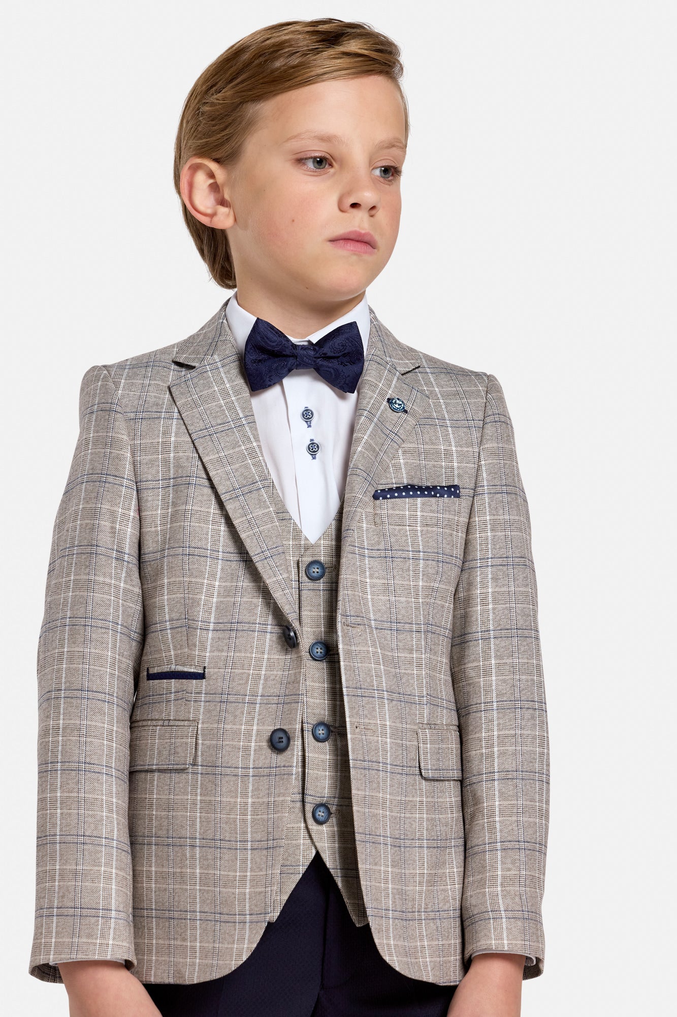 Benetti Boyswear Charles Stone Boys 3 Piece Suit Stone back view