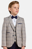Benetti Boyswear Charles Stone Boys 3 Piece Suit Stone back view