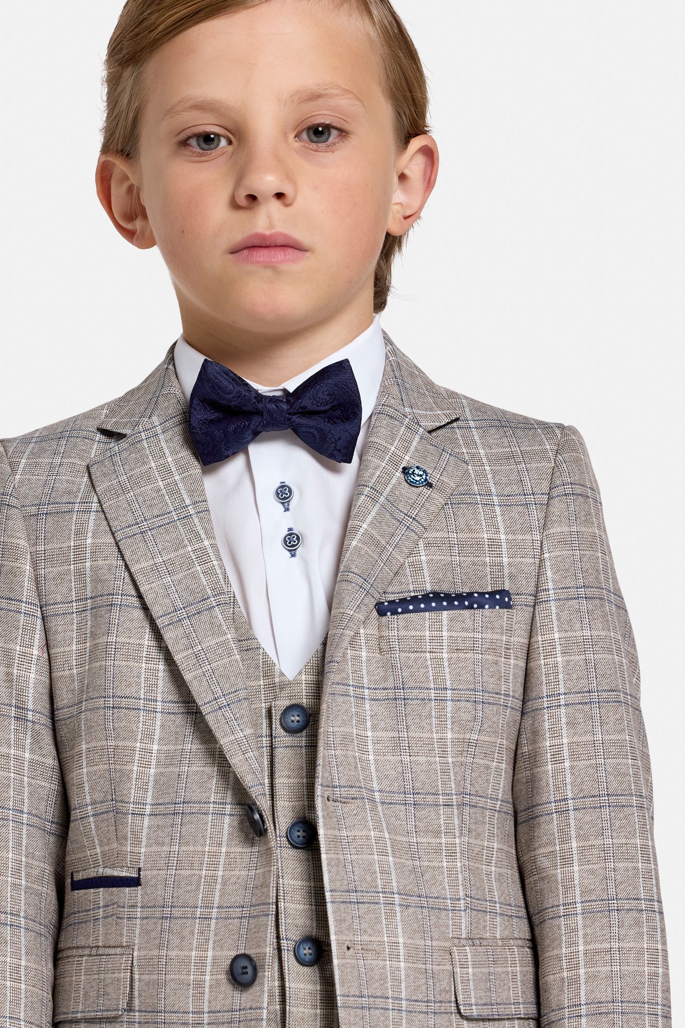Benetti Boyswear Charles Stone Boys 3 Piece Suit Stone side view