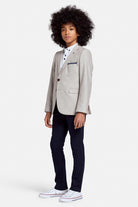 Side view of the Harry boys beige blazer