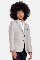 Close-up of the Harry boys beige blazer