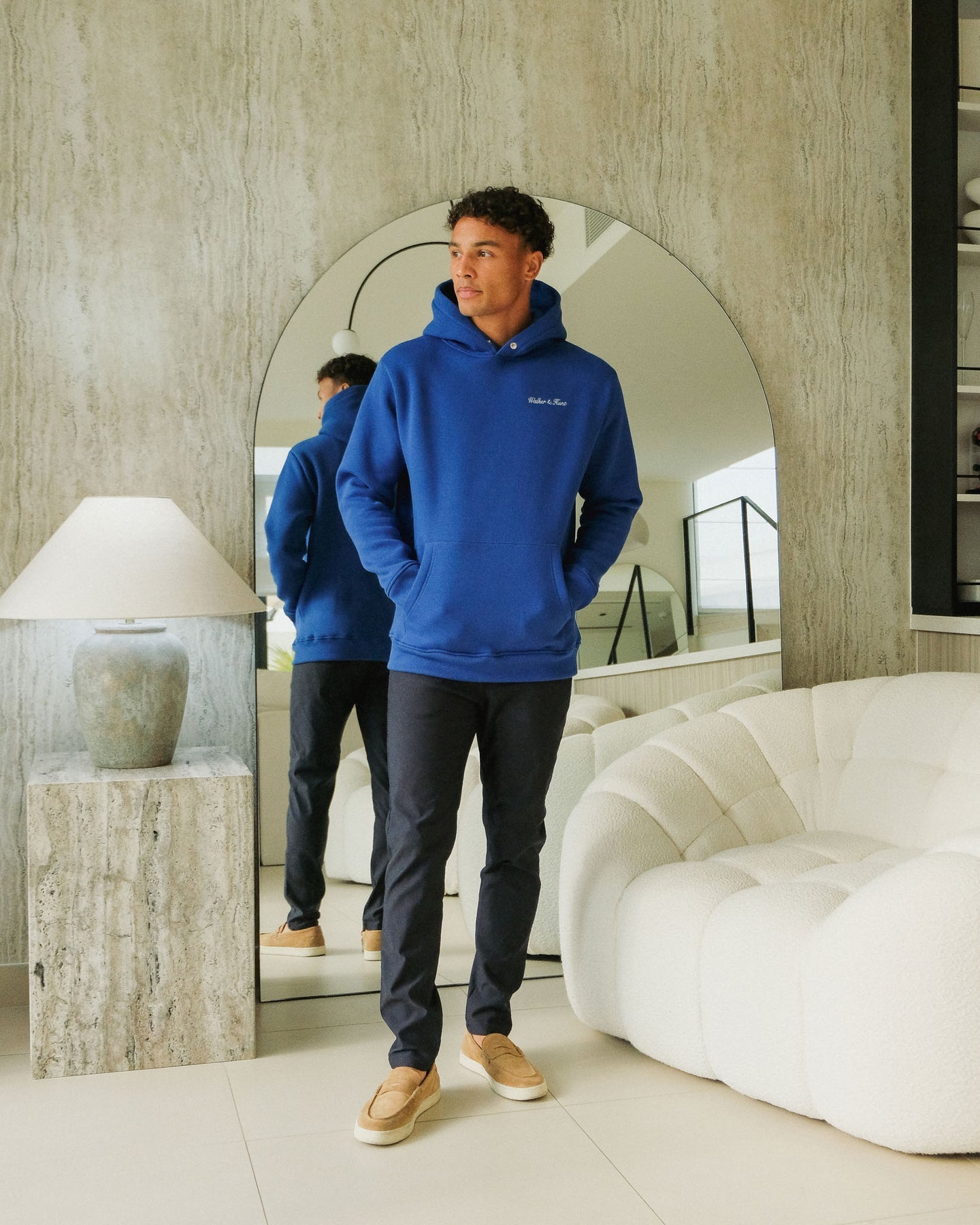 Script Cobalt Blue Hoodie-Full model view