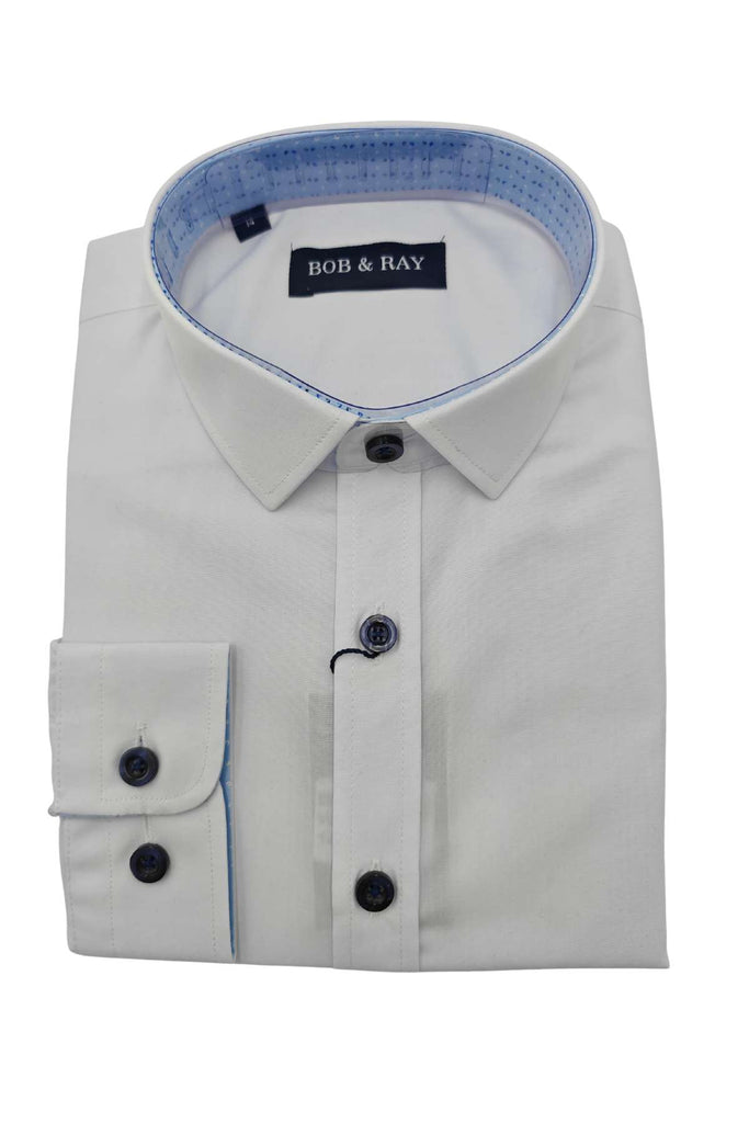 Boys White Shirt With Navy Buttons