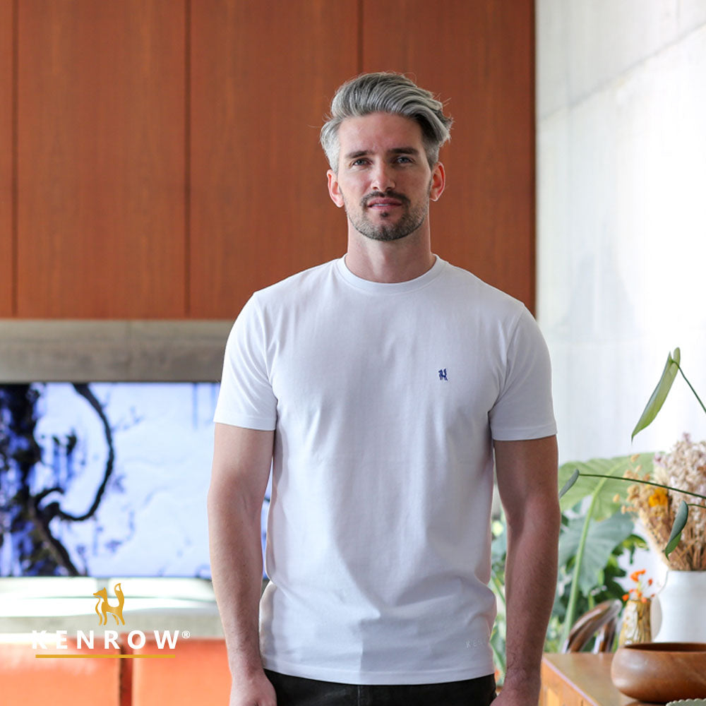 Men's Bran White Tee-Model Front View