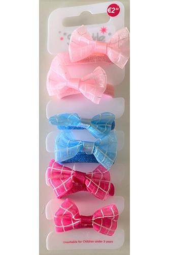 6 Piece Check Bow Mini Scrunchies-Front View