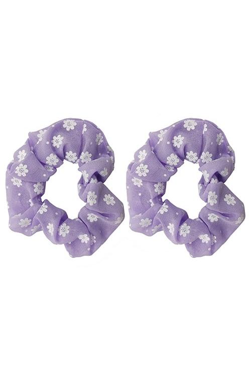 Girl's Purple 2 Pack Floral Scrunchie-Front View