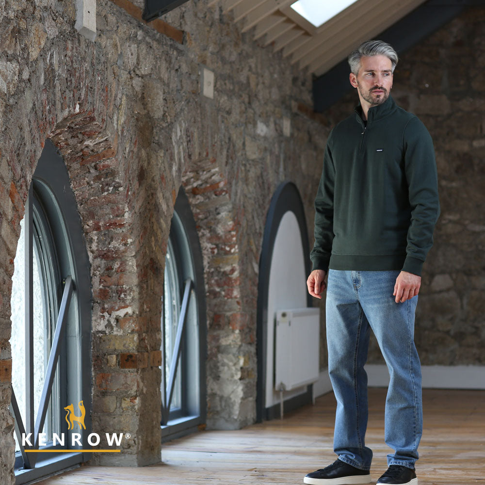 Kenrow Menswear Caleb Dark Olive Half Zip Dark Olive model front view
