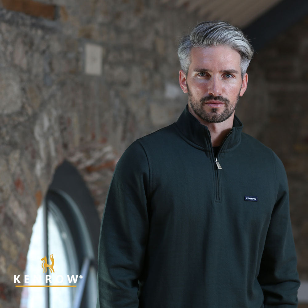Men's Caleb Dark Olive Half Zip-Closer View of the Front