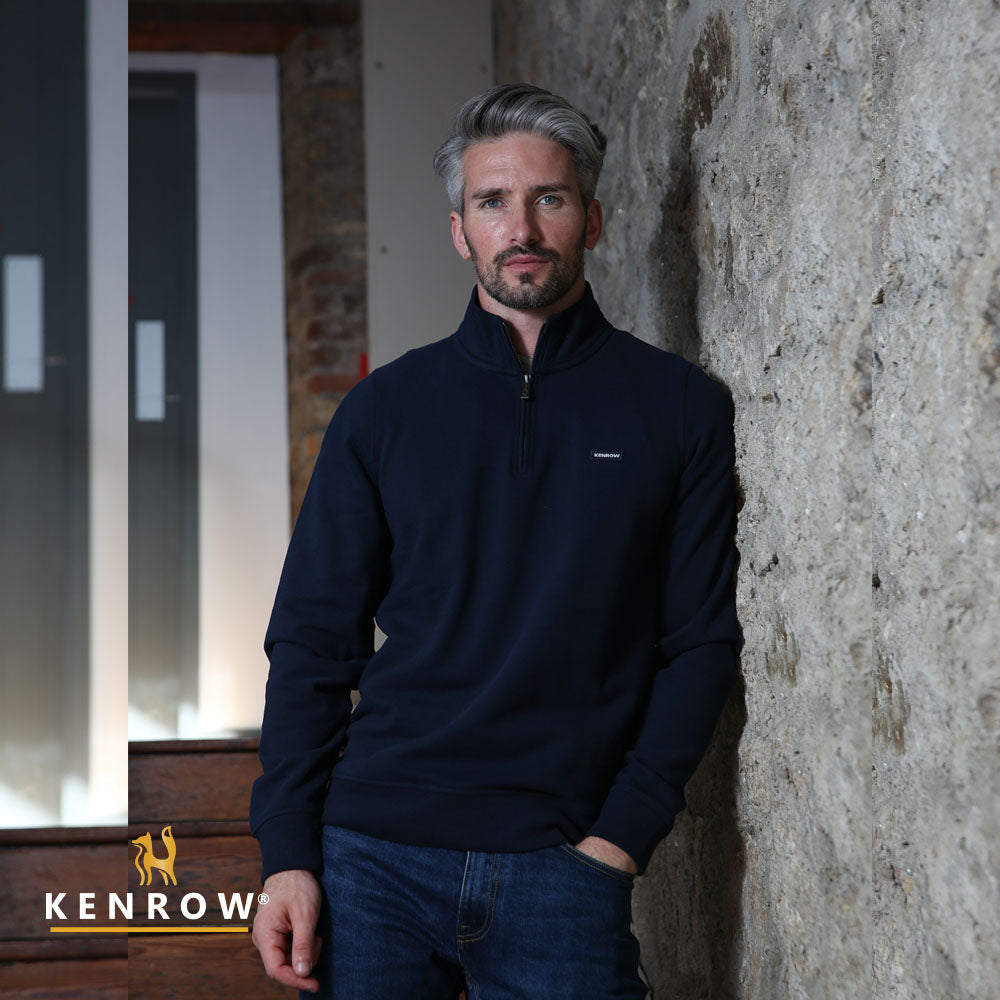 Men's Caleb Navy Blue Half Zip-Front View