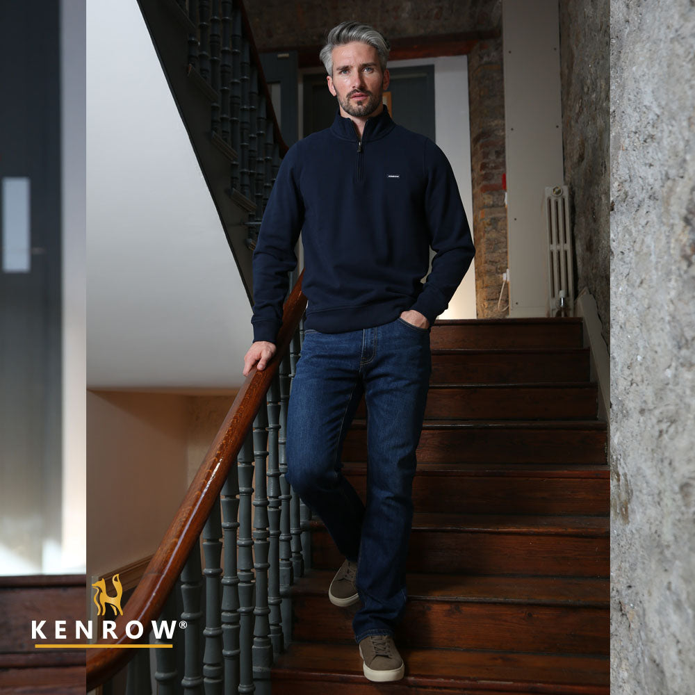 Kenrow Menswear Caleb Navy Blue Half Zip Navy Blue model front view