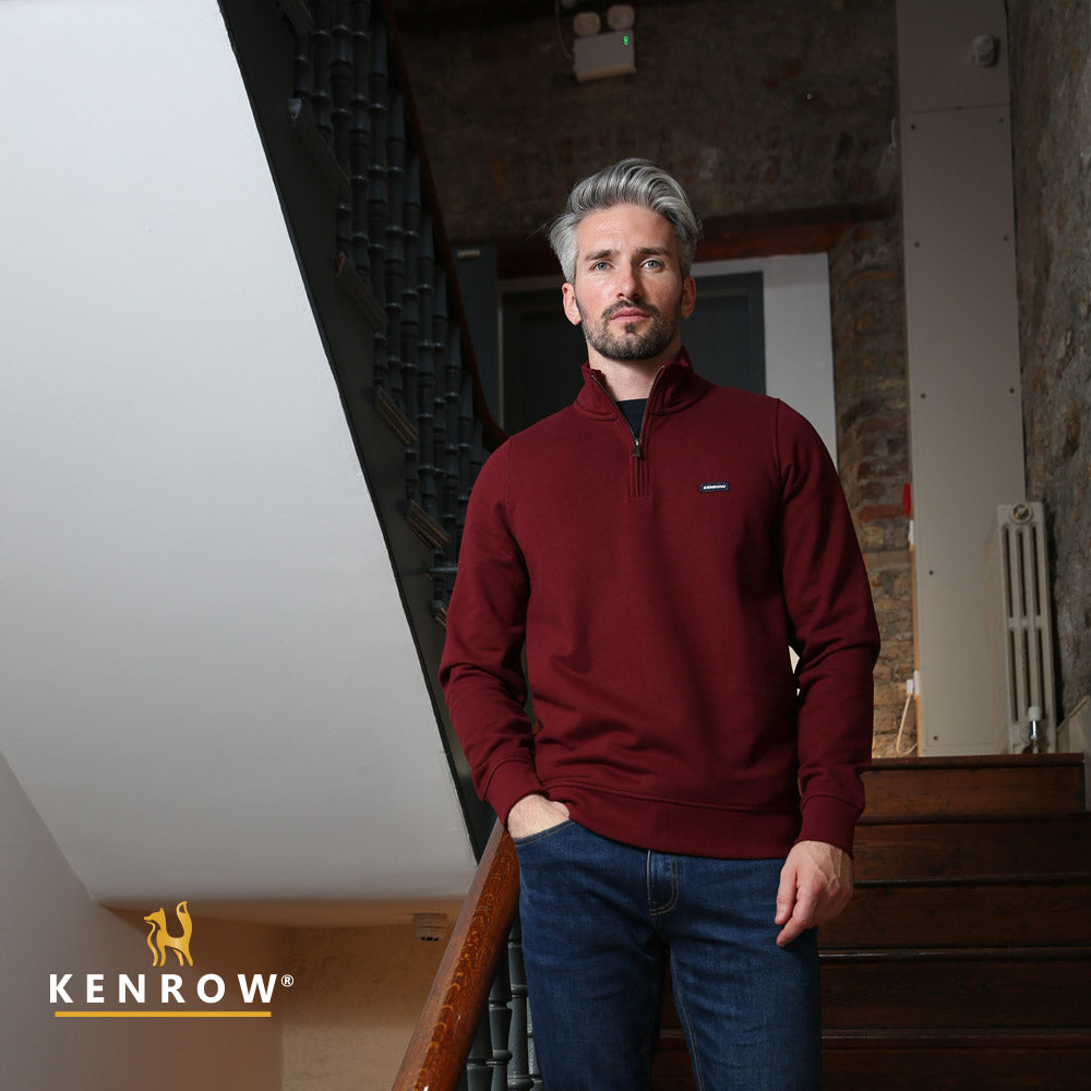 Kenrow Menswear Caleb Ruby Half Zip Ruby model front view