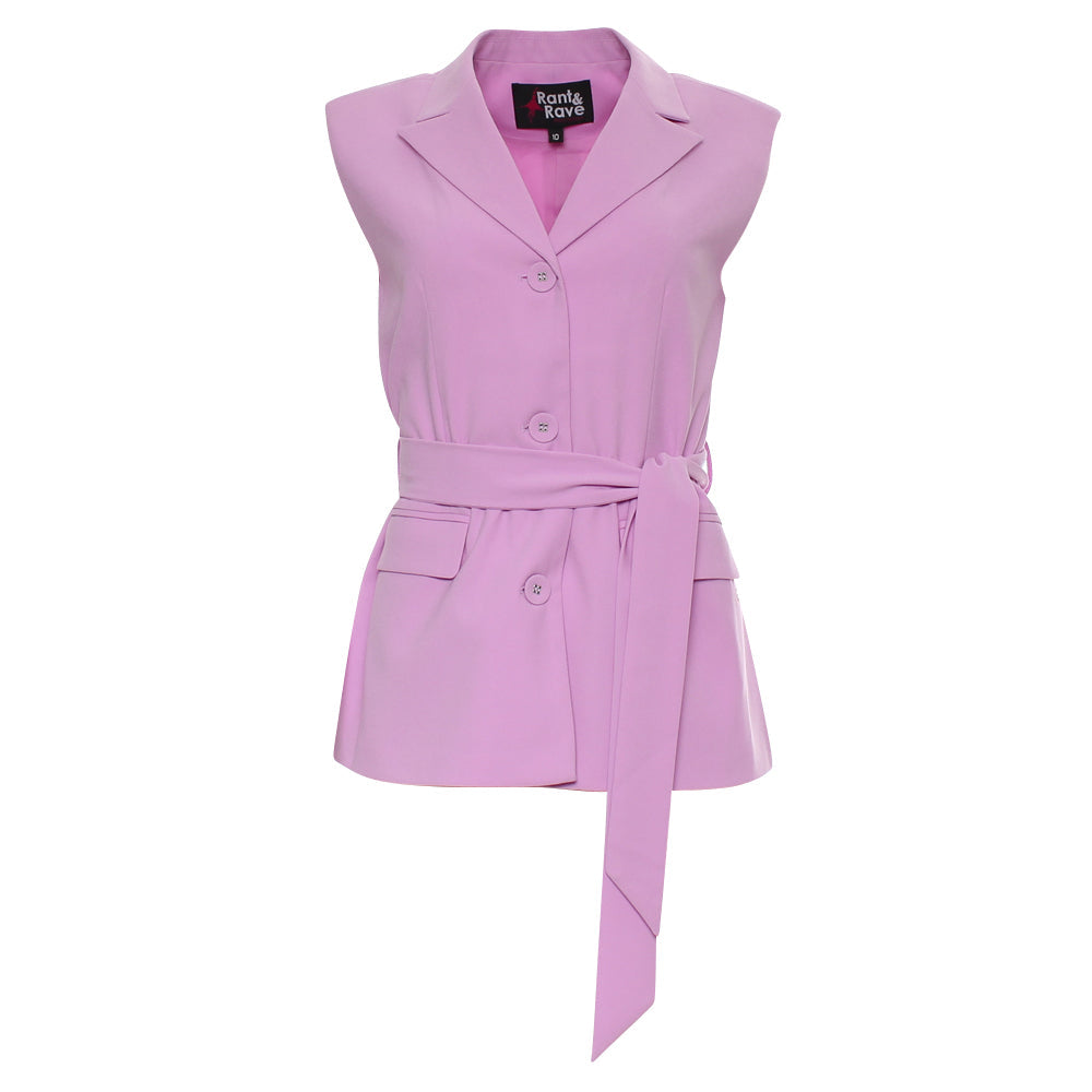 Ladies Carla Belted Orchid Waistcoat-Ghost Front View
