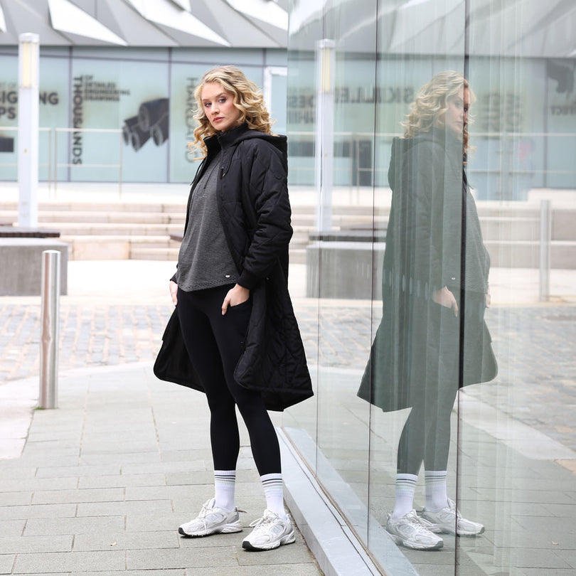 Ladies Relax & Renew Casey Longline Black Coat-Side View