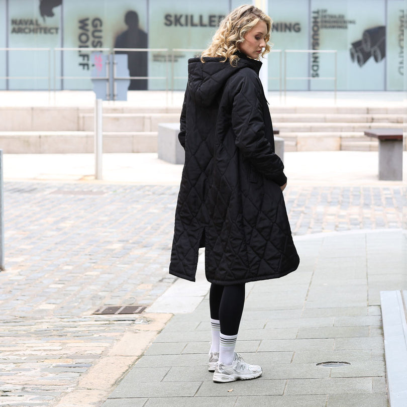 Ladies Relax & Renew Casey Longline Black Coat-Back View