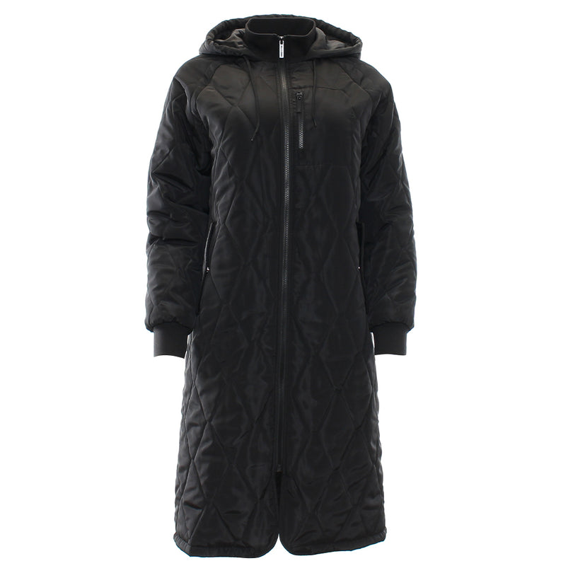 Ladies Relax & Renew Casey Longline Black Coat-Ghost Front View