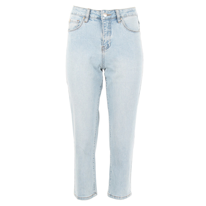 Ladies Cassidy Mom Ice Blue Jeans-Ghost Front View