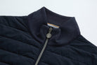 6th Sense Cloud Hybrid Full Zip Navy Jacket stand collar and silver zip pull with round logo detail