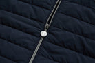 6th Sense Cloud Hybrid Full Zip Navy Jacket silver zip fastening with round pull on quilted navy front