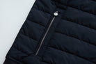 6th Sense Cloud Hybrid Full Zip Navy Jacket side zip pocket with silver pull on quilted navy front