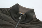 6th Sense Cloud Hybrid Full Zip Peat Jacket collar detail showing the interior lining and the circular zipper pull tab.