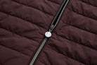 Silver zip and round pull on the quilted front of the 6th Sense Cloud Hybrid Full Zip Plum Jacket