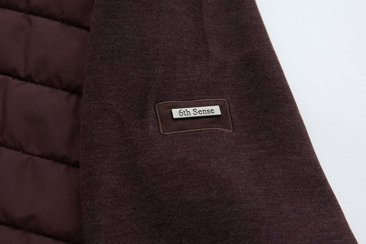 6th Sense logo patch on the sleeve of the Cloud Hybrid Full Zip Plum Jacket