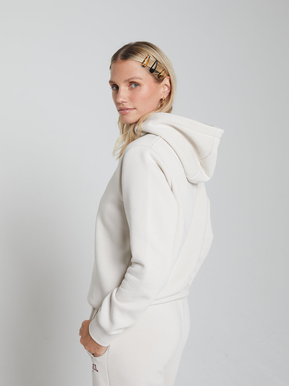 Ladies Crew Stone White Hood-Side View