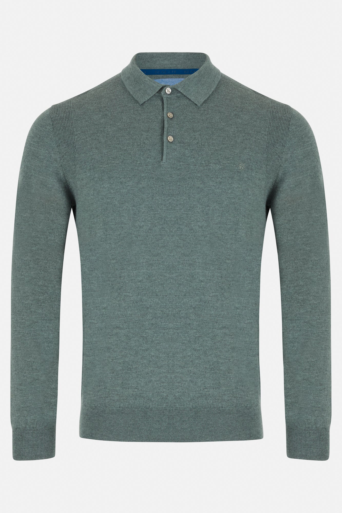 Green longsleeve polo with a collar on a white background