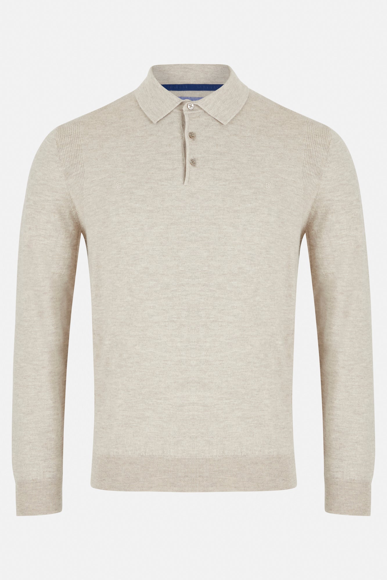Beige long-sleeve polo shirt on a white background